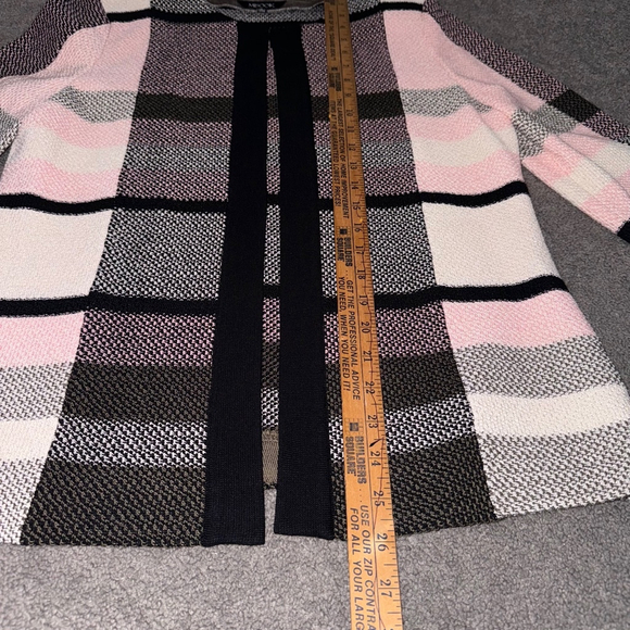 Misook Womens Open Knit Cardigan Hook eye Closure Sweater S Pink Black - Picture 8 of 10